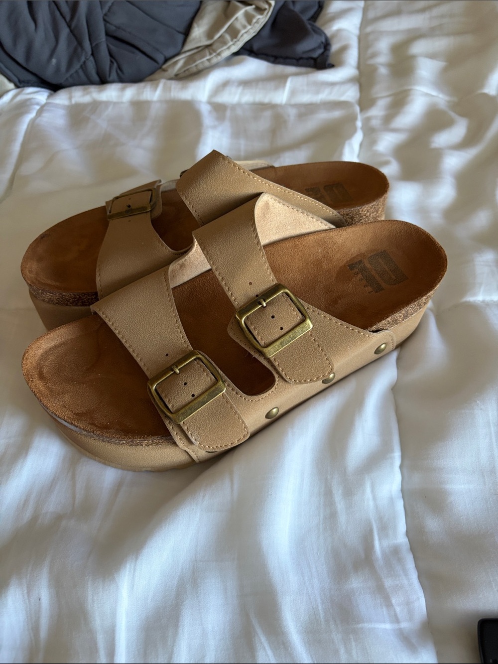 Dirty Laundry Pueblo Tan Platform Dual-Buckle Slide Sandals - 8
